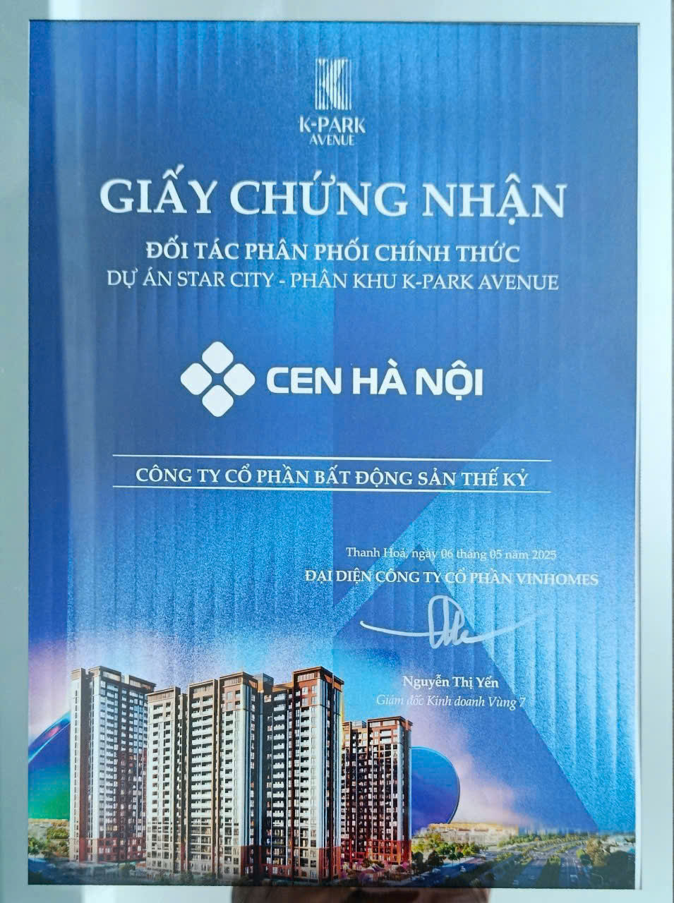 Chứng nhận đại lý phân phối chính thức Vinhomes Star City Thanh Hóa