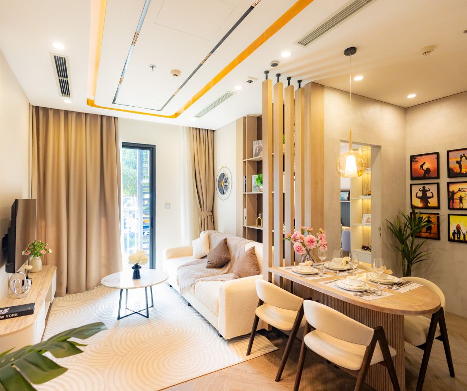 Không gian phòng khách căn hộ 2PN Vinhomes Thanh Hóa